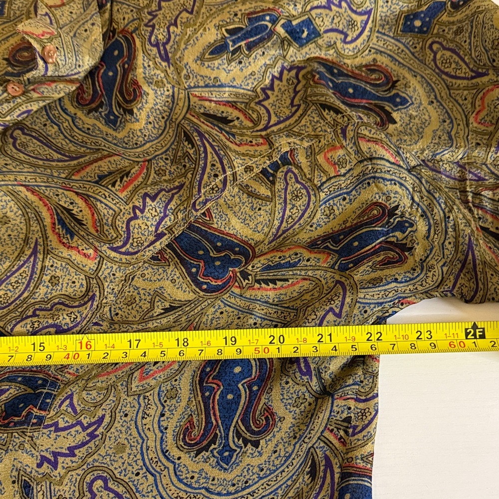 Elegant Paisley Button-Down Shirt in Blue and green 100% SILK!! - Picture 6 of 9